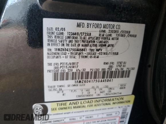 2005 Ford Freestyle SE z VIN 1FMZK04175GA45841, wystawiony jako Copart lot #58373075 z przebiegiem 208 877 mil mil oraz Szkoda całkowita • Salvage title. Historia ofert i sprzedaży dostępna na DreamBid. Obrazek 13.