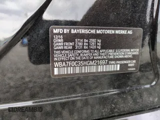 2017 BMW 7 Series 750i с VIN WBA7F0C35HGM21697, выставлен на аукционе Copart как лот 54713825 с пробегом Не указан миль и Списание • Salvage title. История ставок и продаж доступна на DreamBid. Изображение 13.