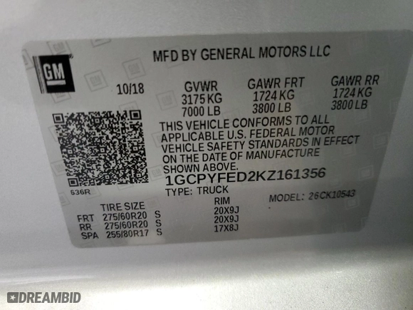 2019 Chevrolet Silverado 1500 LT Trail Boss with VIN 1GCPYFED2KZ161356, listed as a Copart auction lot 45027035 with 102,387 mi miles and Salvage Title. Bid and sale history available at carsss.com. Image 12.