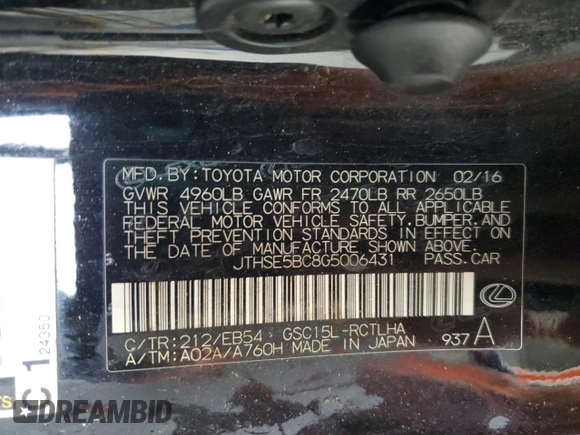 2016 Lexus RC 350 F Sport z VIN JTHSE5BC8G5006431, wystawiony jako Copart lot #46497245 z przebiegiem 95 831 mil mil oraz Szkoda całkowita • Salvage title. Historia ofert i sprzedaży dostępna na DreamBid. Obrazek 13.