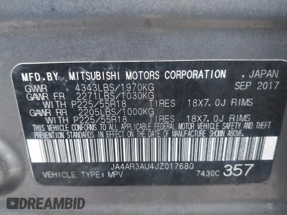 2018 Mitsubishi Outlander Sport ES 2.0 with VIN JA4AR3AU4JZ017680, listed as a IAAI auction lot 41652611 with 116,677 mi miles. Bid and sale history available at carsss.com. Image 9.