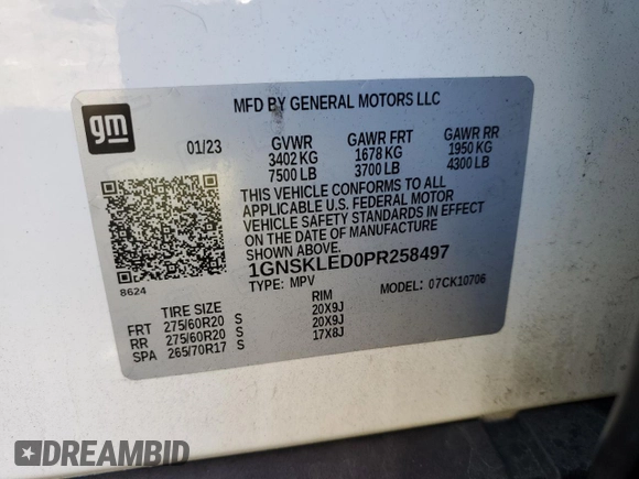 2023 Chevrolet Tahoe Commercial z VIN 1GNSKLED0PR258497, wystawiony jako Copart lot #50803474 z przebiegiem Nie podano mil oraz Nie do naprawy • Non repairable. Historia ofert i sprzedaży dostępna na DreamBid. Obrazek 13.