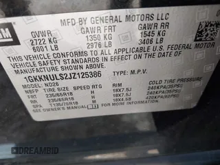 2018 GMC Acadia SLT with VIN 1GKKNULS2JZ125386, listed as a IAAI auction lot 42545524 with 166,328 mi miles and . Bid and sale history available at DreamBid. Image 9.