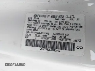 2018 Infiniti Q60 Luxe with VIN JN1EV7EL9JM392962, listed as a IAAI auction lot 41307185 with 58,280 mi miles and . Bid and sale history available at DreamBid. Image 9.