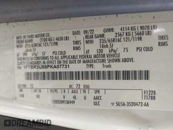 2023 Ford Transit Cargo with VIN 1FTBR3U88PKA07731, listed as a IAAI auction lot 41781986 with 37,044 mi miles and . Bid and sale history available at DreamBid. Image 9.