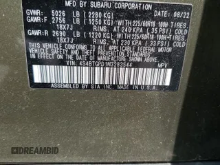 2022 Subaru Outback Touring XT with VIN 4S4BTGPD1N3283544, listed as a Copart auction lot 54125915 with 51,780 mi miles and Salvage title. Bid and sale history available at DreamBid. Image 14.