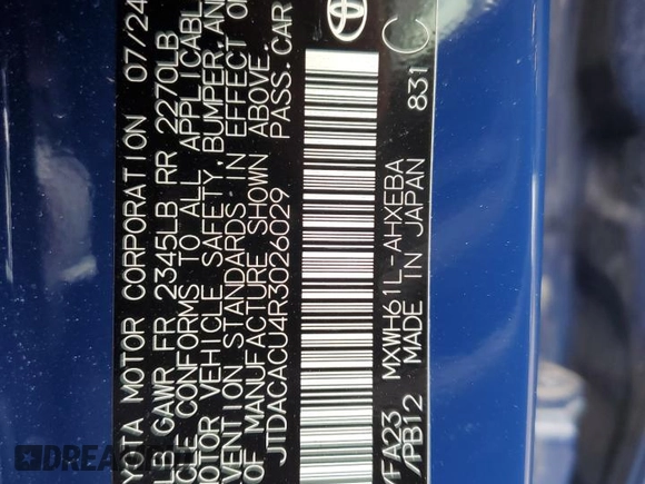 2024 Toyota Prius SE z VIN JTDACACU4R3026029, wystawiony jako Copart lot #55515735 z przebiegiem 14 215 mil mil oraz Szkoda całkowita • Salvage title. Historia ofert i sprzedaży dostępna na DreamBid. Obrazek 14.