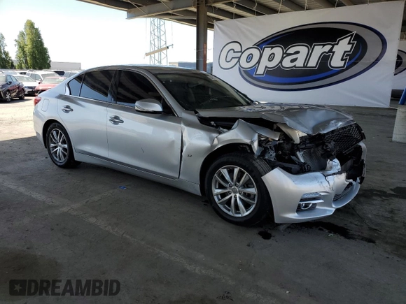 2015 Infiniti Q50 Premium with VIN JN1BV7AP1FM345184, listed as a Copart auction lot 54217045 with 47,638 mi miles and Salvage title. Bid and sale history available at DreamBid. Image 4.