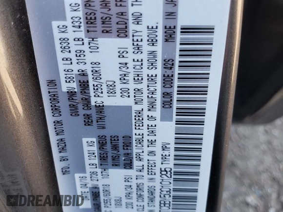 2016 Mazda CX-9 Sport with VIN JM3TCBBY5G0101295, listed as a Copart auction lot 49570974 with 122,389 mi miles and Salvage Title. Bid and sale history available at carsss.com. Image 13.