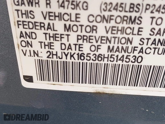 2006 Honda Ridgeline RTL with VIN 2HJYK16536H514530, listed as a IAAI auction lot 42060110 with Not Provided miles and . Bid and sale history available at DreamBid. Image 9.