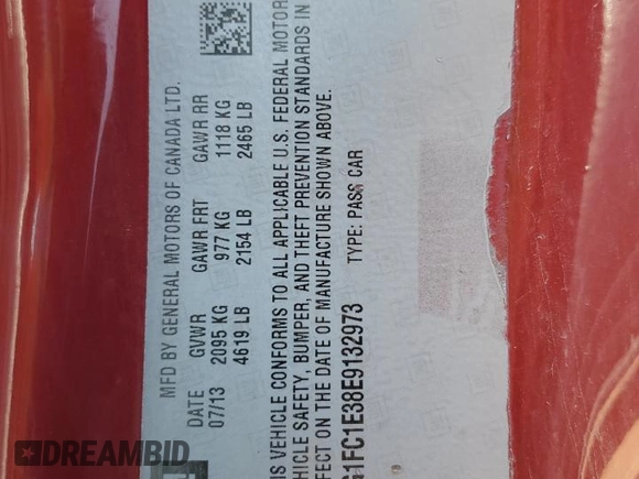2014 Chevrolet Camaro LT z VIN 2G1FC1E38E9132973, wystawiony jako Copart lot #55638105 z przebiegiem 40 895 mil mil oraz Szkoda całkowita • Salvage title. Historia ofert i sprzedaży dostępna na DreamBid. Obrazek 12.