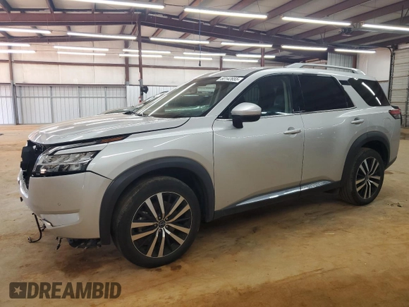 2023 Nissan Pathfinder Platinum with VIN 5N1DR3DK9PC208581, listed as a Copart auction lot 60142655 with 41,442 mi miles and Salvage title. Bid and sale history available at DreamBid. Image 1.