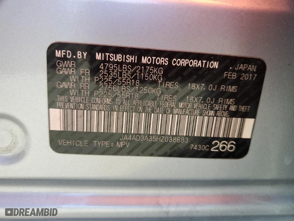 2017 Mitsubishi Outlander SE with VIN JA4AD3A35HZ038683, listed as a Copart auction lot 52306275 with 77,284 mi miles and Salvage Title. Bid and sale history available at carsss.com. Image 13.