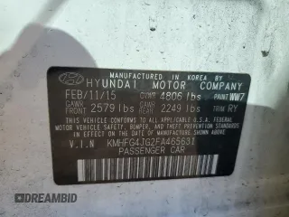 2015 Hyundai Azera with VIN KMHFG4JG2FA465631, listed as a Copart auction lot 68119514 with 94,862 mi miles and Salvage Title. Bid and sale history available at carsss.com. Image 15.
