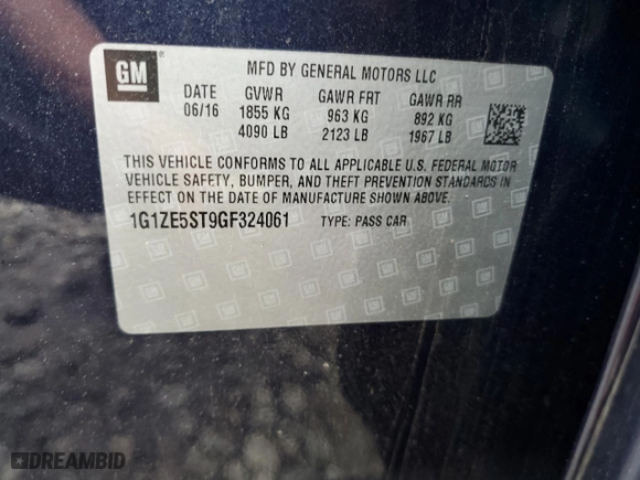 2016 Chevrolet Malibu LT with VIN 1G1ZE5ST9GF324061, listed as a Copart auction lot 53531934 with 100,640 mi miles and Salvage Title. Bid and sale history available at carsss.com. Image 14.