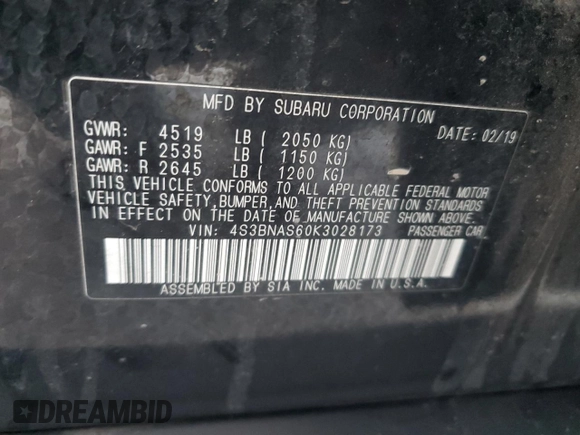 2019 Subaru Legacy Sport with VIN 4S3BNAS60K3028173, listed as a Copart auction lot 87049594 with 120,435 mi miles and Clean Title. Bid and sale history available at carsss.com. Image 12.