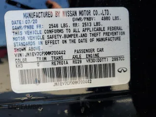2021 Infiniti Q50 Signature Edition with VIN JN1EV7CPXMM700442, listed as a Copart auction lot 77664694 with Not provided miles and Non repairable. Bid and sale history available at DreamBid. Image 13.