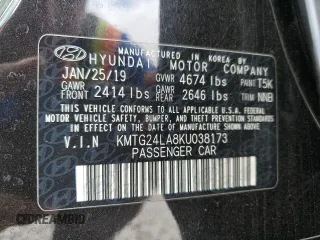 2019 Genesis G70 2.0T Sport with VIN KMTG24LA8KU038173, listed as a Copart auction lot 44003525 with 39,880 mi miles and Salvage Title. Bid and sale history available at carsss.com. Image 14.