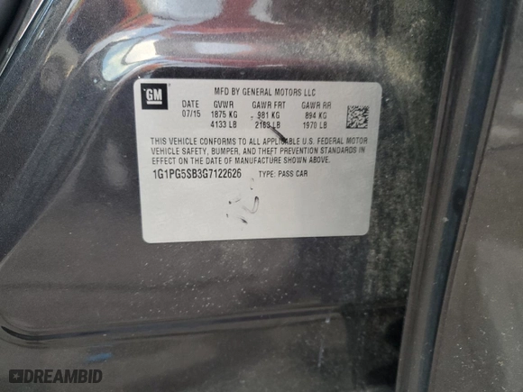 2016 Chevrolet Cruze Limited LTZ with VIN 1G1PG5SB3G7122626, listed as a Copart auction lot 84220934 with 83,041 mi miles and Salvage Title. Bid and sale history available at carsss.com. Image 12.
