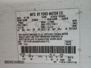 2008 Ford Ranger XL with VIN 1FTYR14D98PA66173, listed as a Copart auction lot 51893285 with 331,859 mi miles and Clean Title. Bid and sale history available at DreamBid. Image 12.