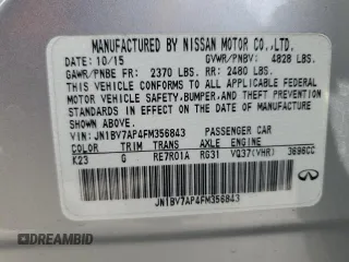 2015 Infiniti Q50 with VIN JN1BV7AP4FM356843, listed as a Copart auction lot 53702855 with 110,914 mi miles and Salvage title. Bid and sale history available at DreamBid. Image 13.