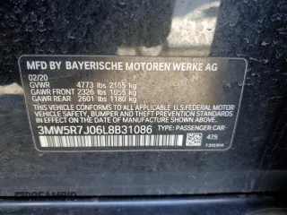 2020 BMW 3 Series 330i xDrive with VIN 3MW5R7J06L8B31086, listed as a Copart auction lot 50706325 with 42,734 mi miles and Salvage Title. Bid and sale history available at carsss.com. Image 13.