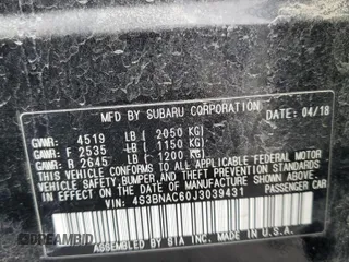 2018 Subaru Legacy Premium with VIN 4S3BNAC60J3039431, listed as a Copart auction lot 52019955 with 0 mi miles and Clean Title. Bid and sale history available at carsss.com. Image 12.