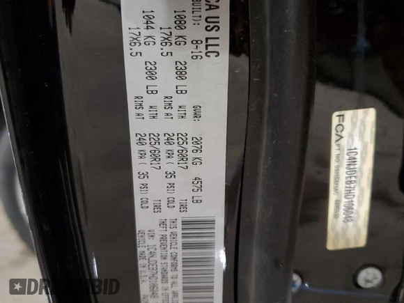 2017 Jeep Compass Latitude with VIN 1C4NJDEB7HD106048, listed as a Copart auction lot 56716925 with 208,777 mi miles and Salvage title. Bid and sale history available at DreamBid. Image 13.