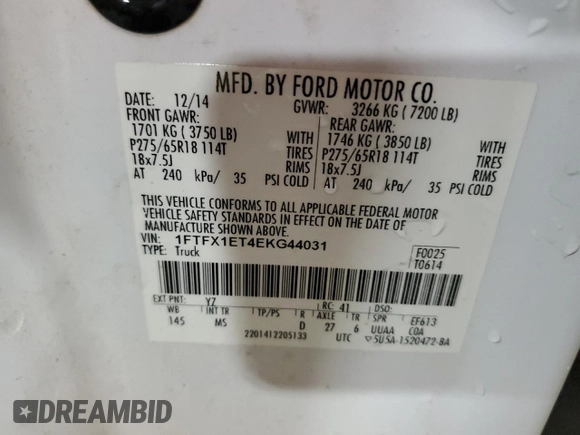 2014 Ford F-150 XL with VIN 1FTFX1ET4EKG44031, listed as a Copart auction lot 50257415 with 172,821 mi miles and Salvage Title. Bid and sale history available at carsss.com. Image 13.