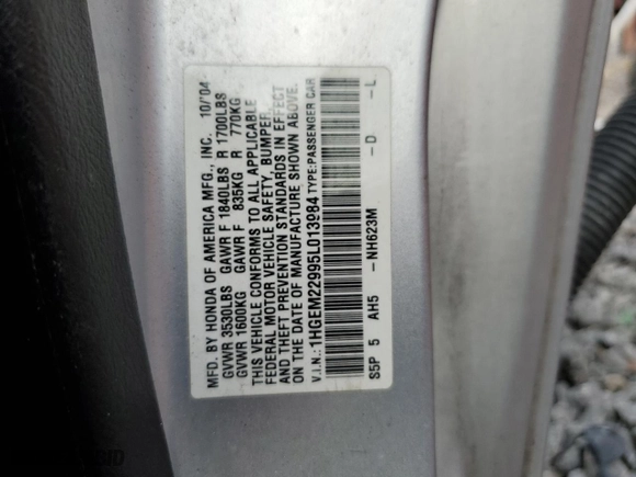 2005 Honda Civic Cpe EX with VIN 1HGEM22995L013984, listed as a Copart auction lot 43159405 with 162,489 mi miles and Salvage Title. Bid and sale history available at carsss.com. Image 12.