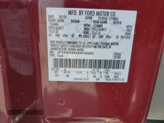 2005 Ford F-150 XLT with VIN 1FTPW125X5KF09293, listed as a Copart auction lot 60921515 with 154,521 mi miles and Salvage title. Bid and sale history available at DreamBid. Image 12.