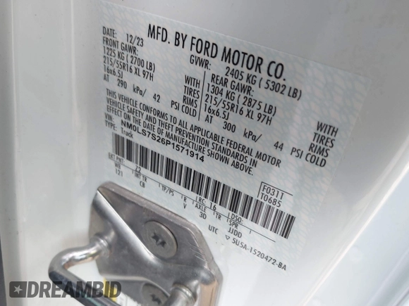 2023 Ford Transit Connect XL with VIN NM0LS7S26P1571914, listed as a IAAI auction lot 42344719 with Not provided miles and . Bid and sale history available at DreamBid. Image 9.