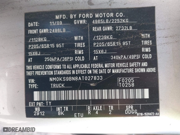 2010 Ford Transit Connect Wagon XLT with VIN NM0KS9BN8AT027833, listed as a IAAI auction lot 41735842 with 283,525 mi miles. Bid and sale history available at carsss.com. Image 9.
