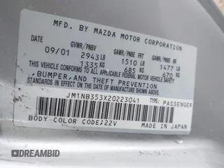 2002 Mazda MX-5 Miata Cloth with VIN JM1NB353X20223041, listed as a IAAI auction lot 41740060 with 177,934 mi miles and . Bid and sale history available at DreamBid. Image 9.