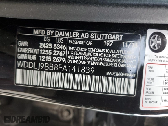 2015 Mercedes-Benz CLS-Class CLS 550 with VIN WDDLJ9BB8FA141839, listed as a Copart auction lot 38887523 with 58,931 mi miles. Bid and sale history available at carsss.com. Image 12.