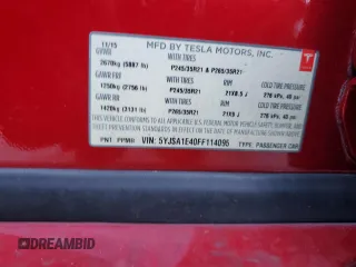 2015 Tesla Model S 85D with VIN 5YJSA1E40FF114095, listed as a Copart auction lot 84114284 with 114,882 mi miles and Salvage Title. Bid and sale history available at carsss.com. Image 14.