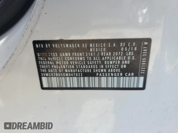 2019 Volkswagen Jetta S z VIN 3VWC57BU5KM047822, wystawiony jako Copart lot #55293365 z przebiegiem 74 538 mil mil oraz Nie do naprawy • Non repairable. Historia ofert i sprzedaży dostępna na DreamBid. Obrazek 13.
