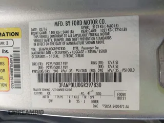 2016 Ford Fusion SE Hybrid with VIN 3FA6P0LU0GR397830, listed as a IAAI auction lot 41785627 with 185,988 mi miles. Bid and sale history available at carsss.com. Image 9.