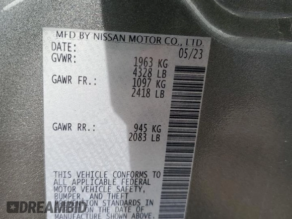 2023 Nissan Altima SL with VIN 1N4BL4EV0PN406245, listed as a Copart auction lot 46266585 with 29,136 mi miles and Salvage Title. Bid and sale history available at DreamBid. Image 13.