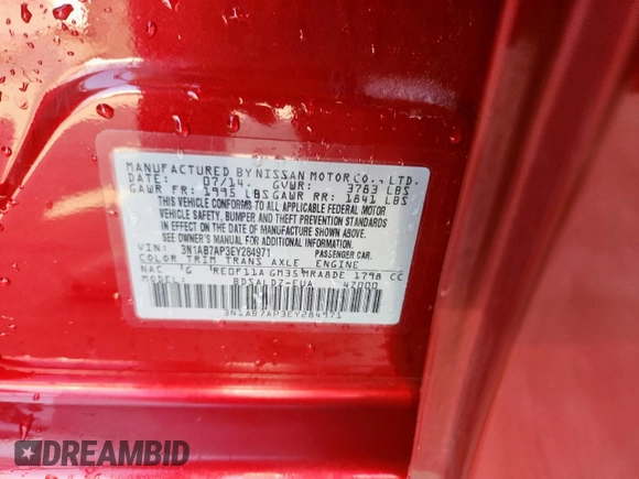 2014 Nissan Sentra SV z VIN 3N1AB7AP3EY284971, wystawiony jako Copart lot #58143175 z przebiegiem 96 590 mil mil oraz Szkoda całkowita • Salvage title. Historia ofert i sprzedaży dostępna na DreamBid. Obrazek 12.