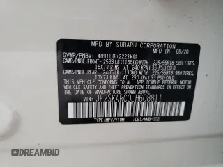 2020 Subaru Forester Special Sports with VIN JF2SKARC0LH608811, listed as a Copart auction lot 61369395 with 58,326 mi miles and Salvage title. Bid and sale history available at DreamBid. Image 13.