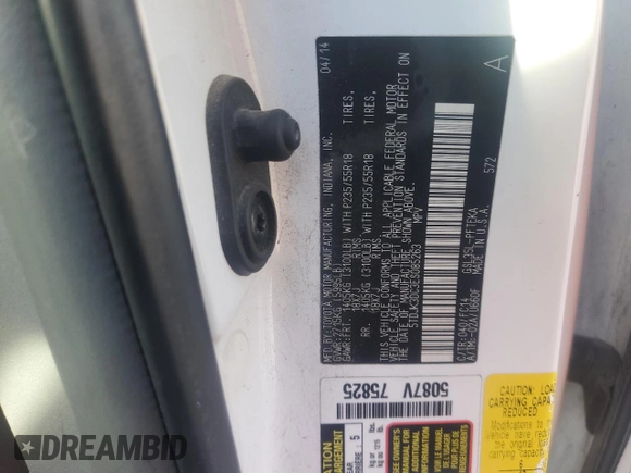 2014 Toyota Sienna LE with VIN 5TDJK3DC3ES085263, listed as a Copart auction lot 46719465 with Not Provided miles and Clean Title. Bid and sale history available at DreamBid. Image 12.