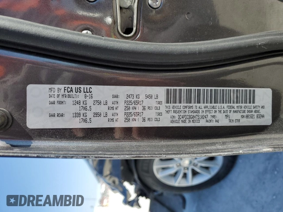 2017 Dodge Journey SXT with VIN 3C4PDCBG0HT510247, listed as a Copart auction lot 49181805 with Not Provided miles and Salvage Title. Bid and sale history available at carsss.com. Image 15.