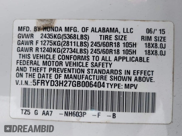2016 Acura MDX with VIN 5FRYD3H27GB006404, listed as a IAAI auction lot 41755801 with 127,212 mi miles. Bid and sale history available at carsss.com. Image 9.
