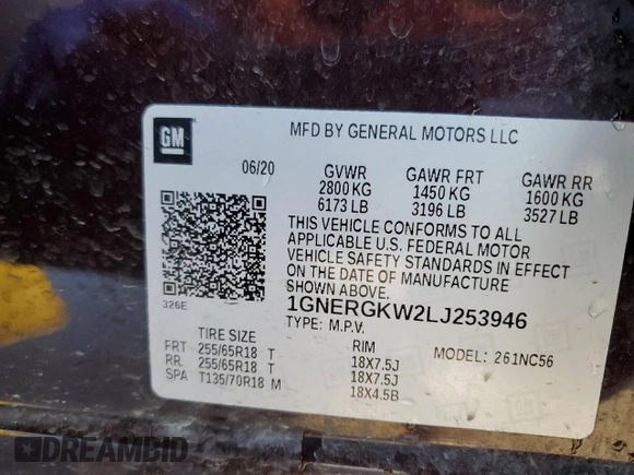 2020 Chevrolet Traverse LT Cloth z VIN 1GNERGKW2LJ253946, wystawiony jako Copart lot #46180455 z przebiegiem 98 965 mil mil oraz Szkoda całkowita • Salvage title. Historia ofert i sprzedaży dostępna na DreamBid. Obrazek 13.