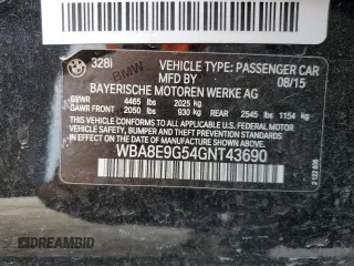 2016 BMW 3 Series 328i with VIN WBA8E9G54GNT43690, listed as a Copart auction lot 43991545 with 65,081 mi miles and Salvage Title. Bid and sale history available at carsss.com. Image 13.