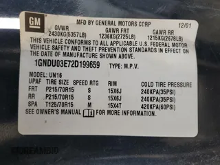 2002 Chevrolet Venture Plus 1SB Pkg with VIN 1GNDU03E72D199659, listed as a Copart auction lot 50313805 with 86,155 mi miles and Salvage Title. Bid and sale history available at carsss.com. Image 16.