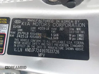 2009 Kia Sportage LX with VIN KNDJF724997633726, listed as a IAAI auction lot 39952246 with 201,090 mi miles and . Bid and sale history available at DreamBid. Image 9.