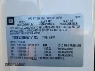 2009 GMC Acadia SLT2 with VIN 1GKEV33D89J181125, listed as a Copart auction lot 42386375 with 159,391 mi miles and Salvage Title. Bid and sale history available at carsss.com. Image 13.