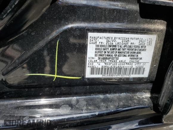 2023 Nissan Sentra S with VIN 3N1AB8BV4PY307793, listed as a Copart auction lot 51615805 with 22,590 mi miles and Non Repairable. Bid and sale history available at DreamBid. Image 13.